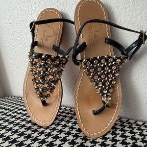 Crystal and Leather Italian Sandals